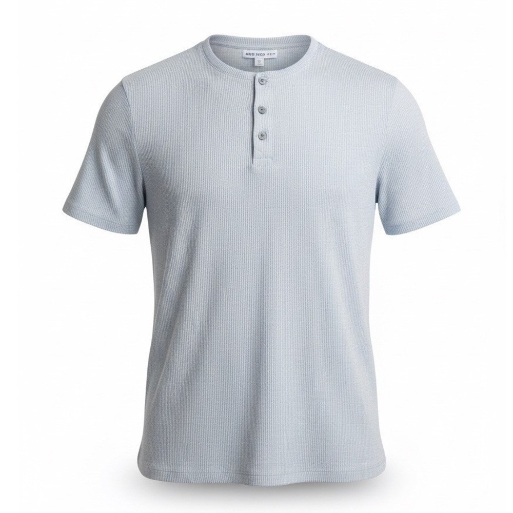 And Now This Mens Short Sleeve Henley Shirt Cashmere Blue Ribbed‎ M MMT039838